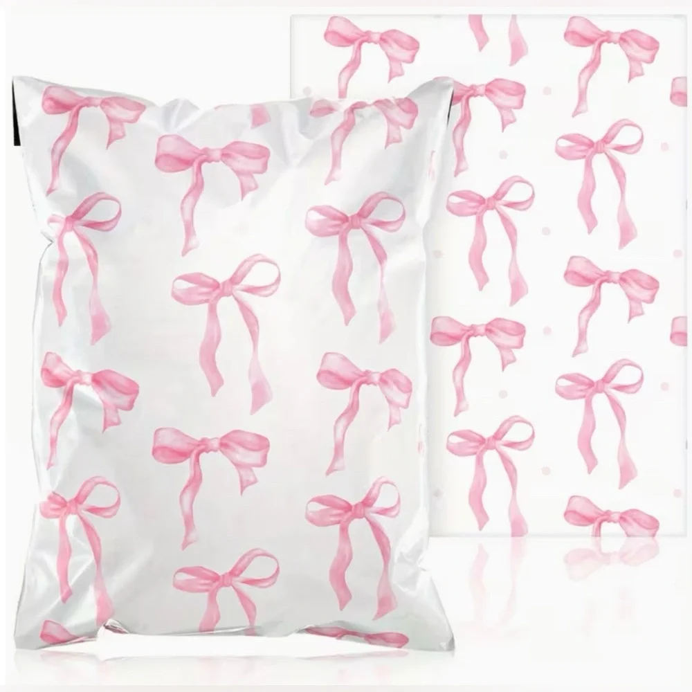 30 10” x 13” Pink Bow Poly Mailers
